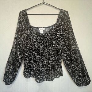 Urban Romantics Baby Doll Black White Polka Dot Smock Top Sz L Whimsigoth Girlie